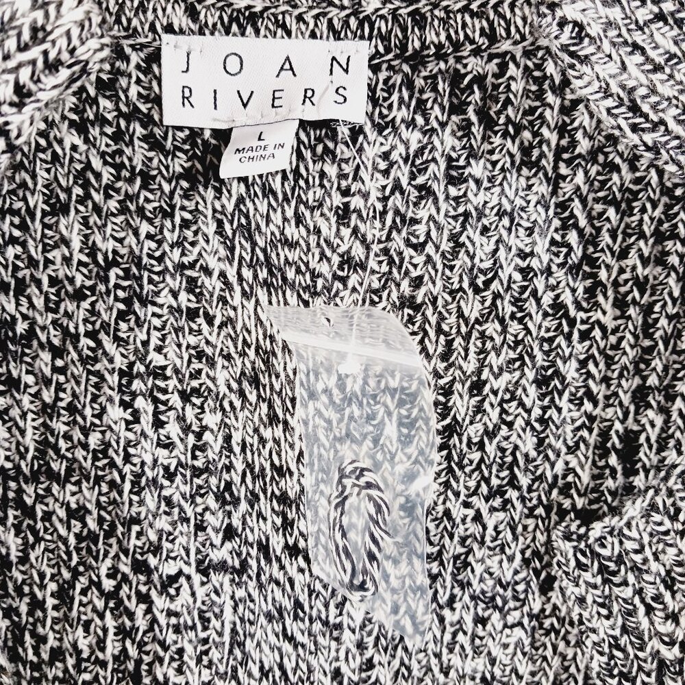 Joan Rivers, Black & White Marled Knit Sleeveles Cardigan Sweater Duster, Sz LRG - Picture 3 of 15